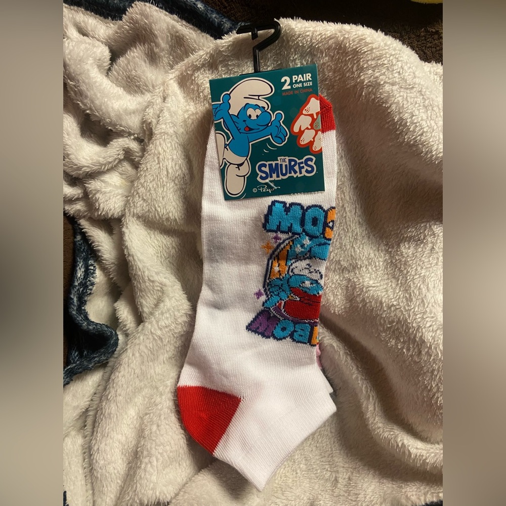2PK The Smurfs White and Red Men's Casual Socks 2 Pairs